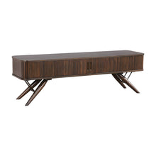 Mid-Century Modern Wood TV Stand with Sliding Doors for Living Room, Walnut