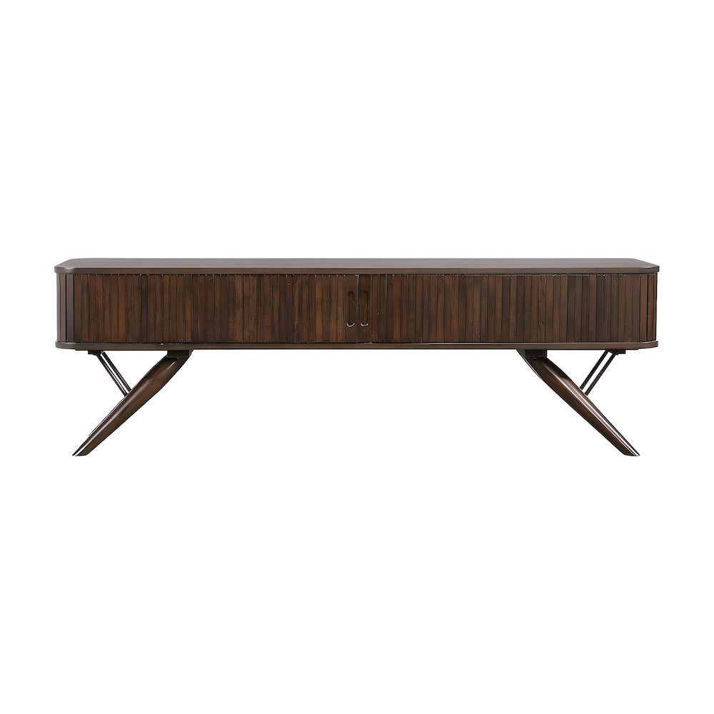 Mid-Century Modern Wood TV Stand with Sliding Doors for Living Room, Walnut