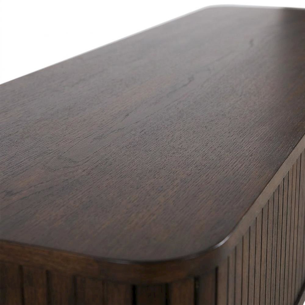 Mid-Century Modern Wood TV Stand with Sliding Doors for Living Room, Walnut