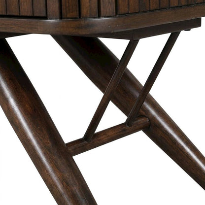 Mid-Century Modern Wood TV Stand with Sliding Doors for Living Room, Walnut