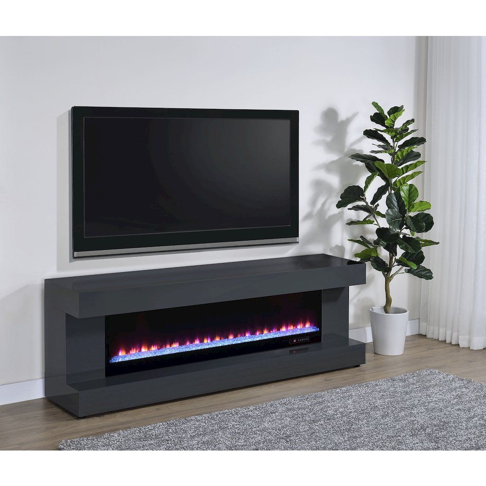 Mallory TV Stand Fireplace Console Bluetooth Speaker Grey High Gloss