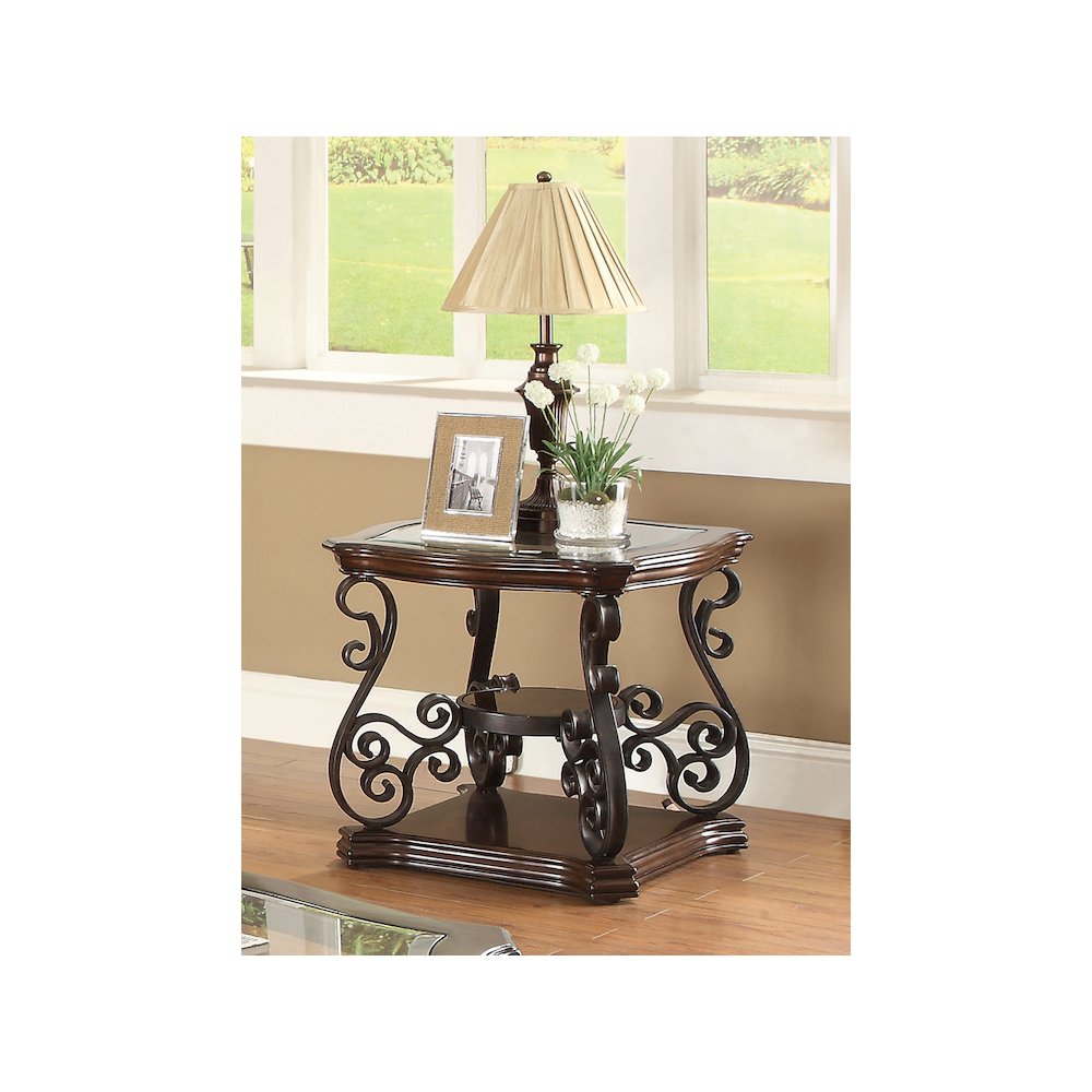 Laney 1-shelf Glass Top Rectangular End Table Deep Merlot