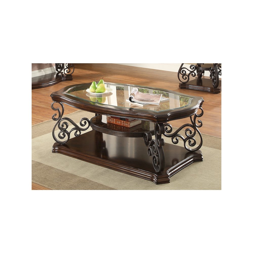 Laney 1-shelf Glass Top Rectangular Coffee Table Deep Merlot