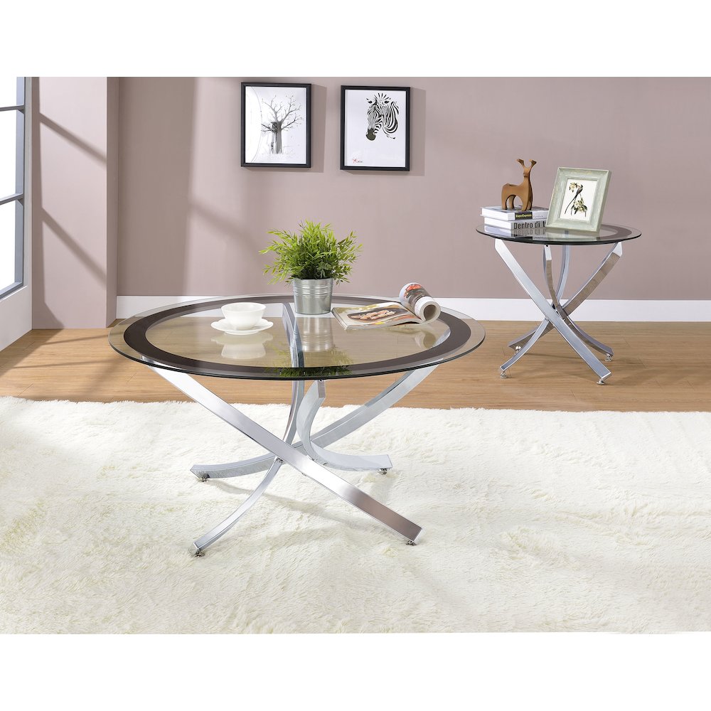 Brooke 2-piece Round Glass Top Coffee Table Set Chrome