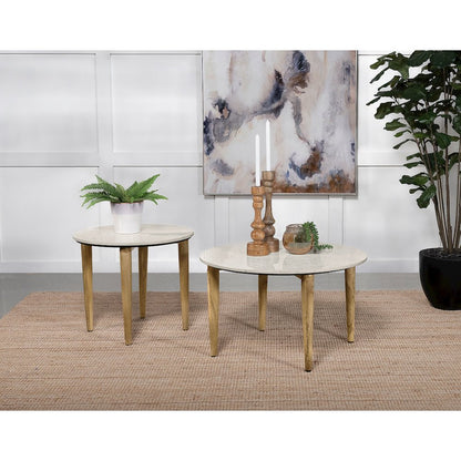 Aldis Round Marble Top Coffee Table White and Natural