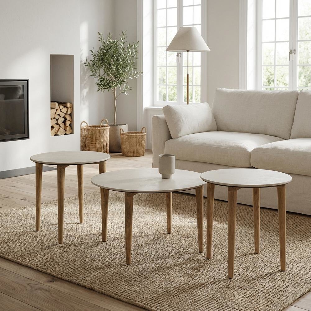 White 3-Piece Round Coffee and End Table Set with Transitional Style