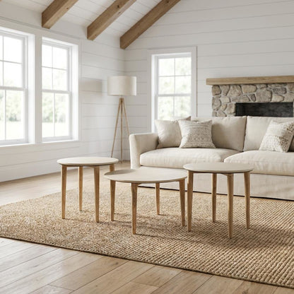 White 3-Piece Round Coffee and End Table Set with Transitional Style