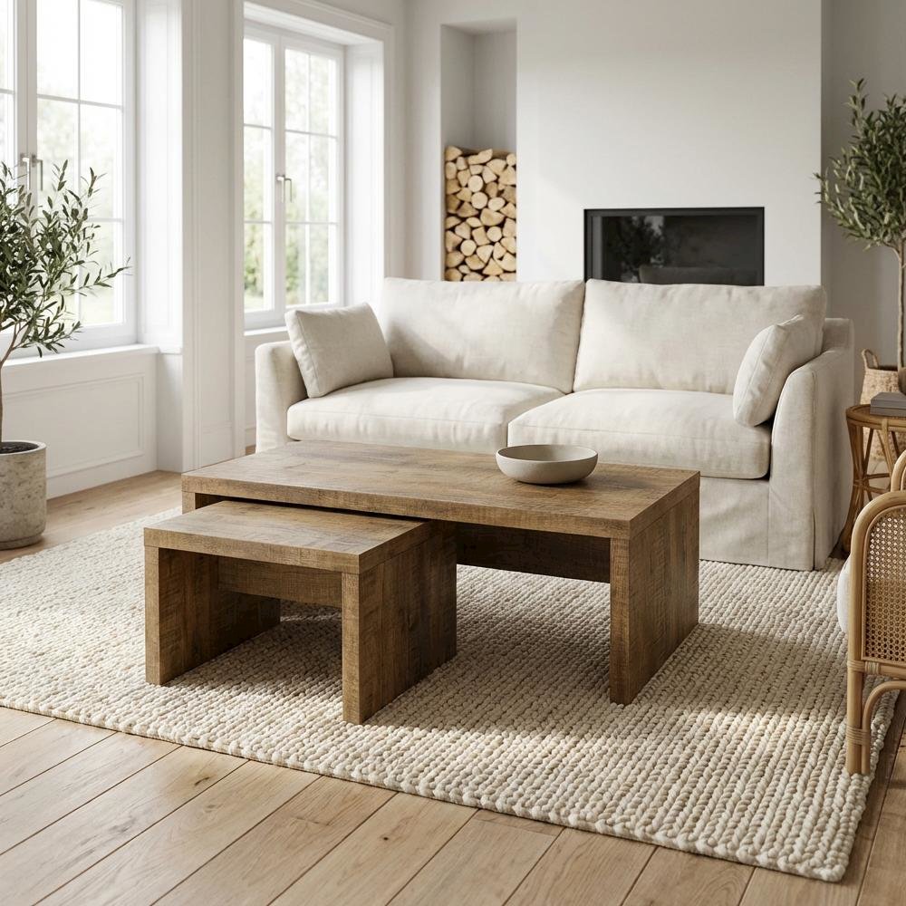 Rectangular Mango Coffee and End Table Set 2-Piece with Plastic Glide