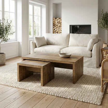 Rectangular Mango Coffee and End Table Set 2-Piece with Plastic Glide
