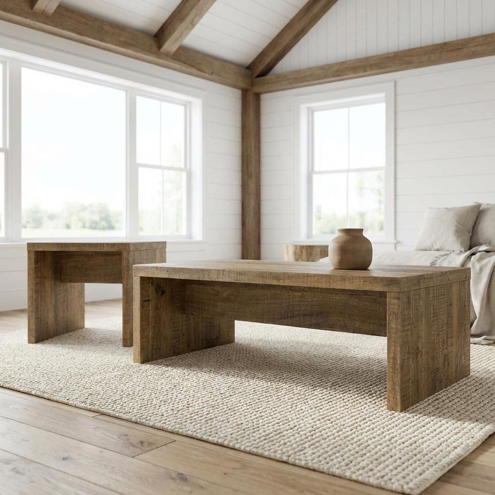 Rectangular Mango Coffee and End Table Set 2-Piece with Plastic Glide