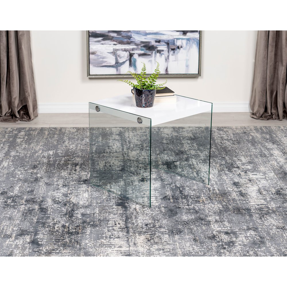 Opal Square Glass Frame Side End Table White High Gloss