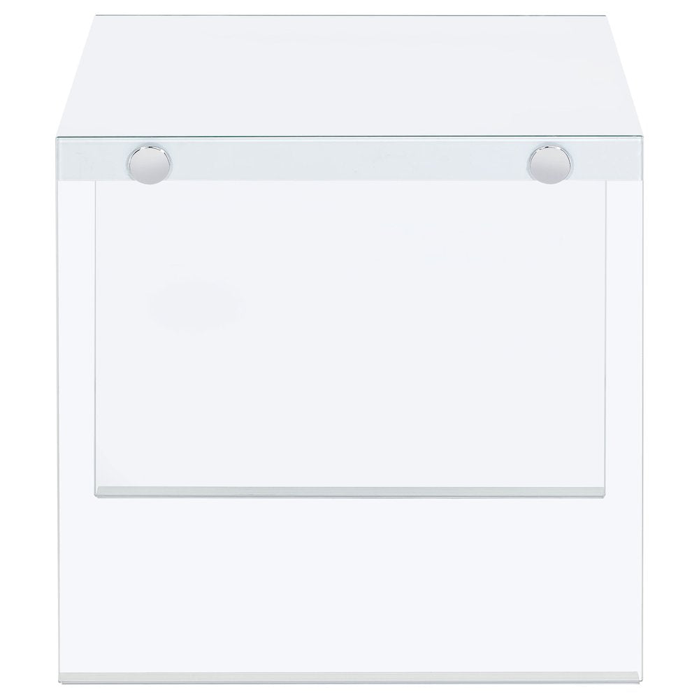 Opal Square Glass Frame Side End Table White High Gloss