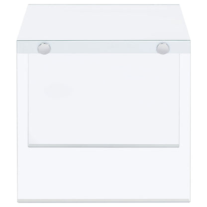Opal Square Glass Frame Side End Table White High Gloss