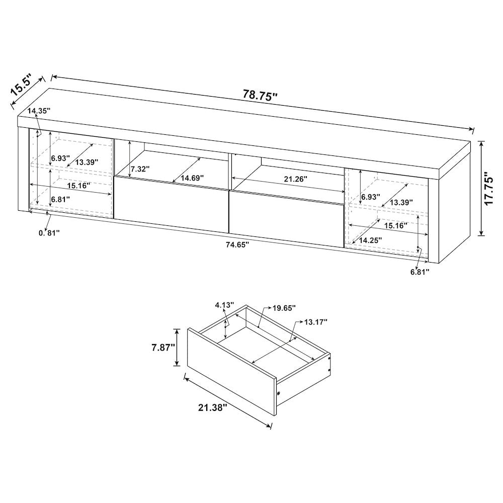Jude 2-door Engineered Wood 79" TV Stand High Gloss White