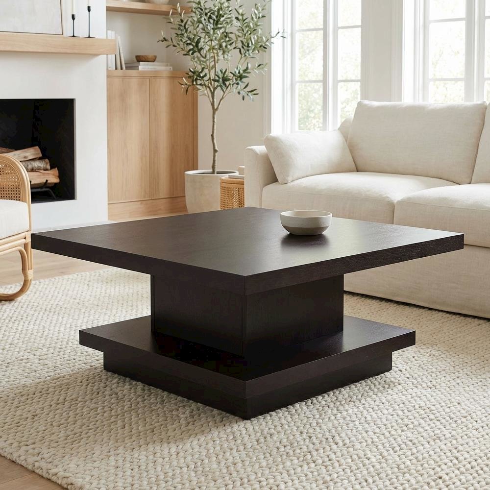 Cappuccino Square Engineered Wood Coffee Table Contemporary Design