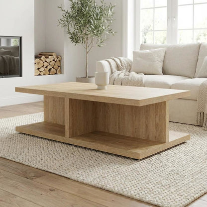 Rectangular Mango Engineered Wood Cocktail Coffee Table Rustic Design
