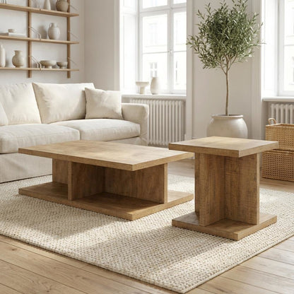 Mango 2-Piece Coffee and End Table Set with Rectangular Contemporary Design