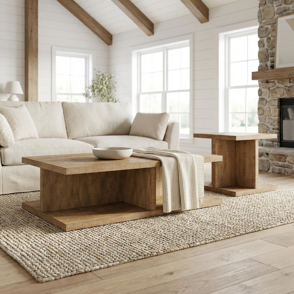 Mango 2-Piece Coffee and End Table Set with Rectangular Contemporary Design