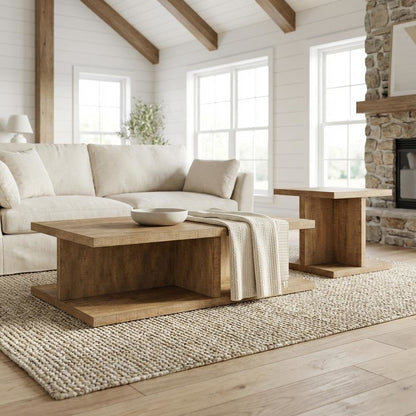 Mango 2-Piece Coffee and End Table Set with Rectangular Contemporary Design