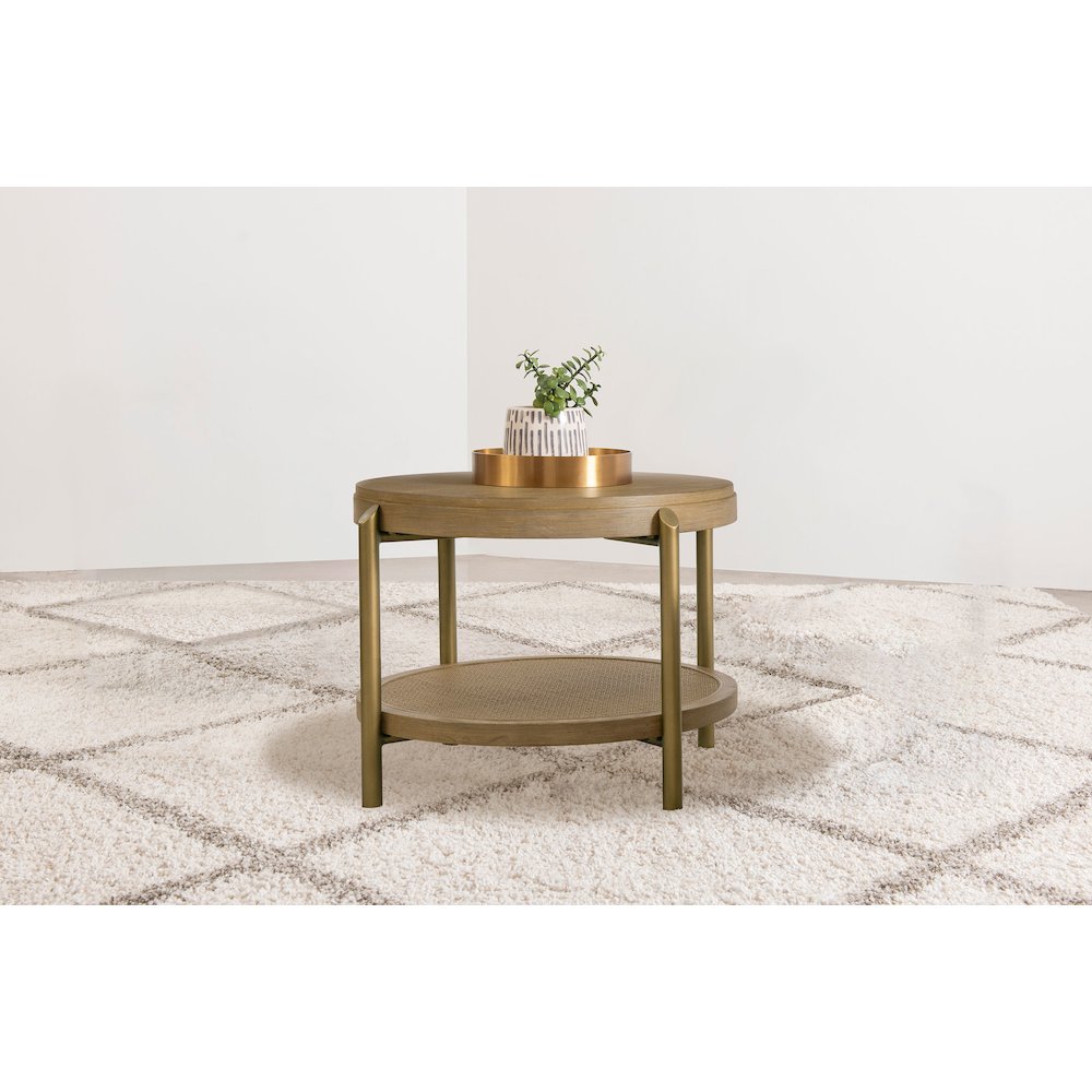 Arini Round End Side Table With Storage Shelf Sand Wash