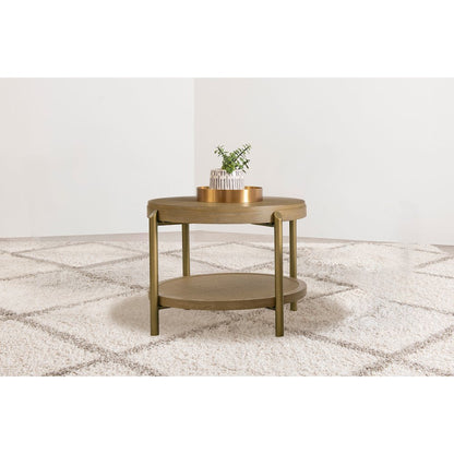 Arini Round End Side Table With Storage Shelf Sand Wash