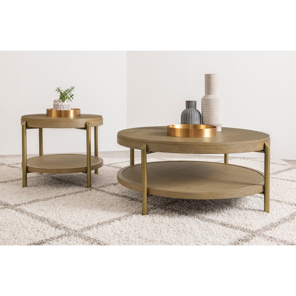 Arini Round End Side Table With Storage Shelf Sand Wash