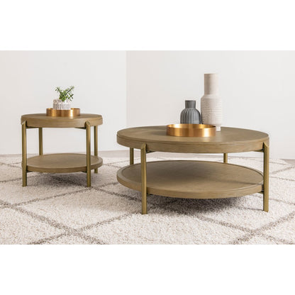 Arini Round End Side Table With Storage Shelf Sand Wash