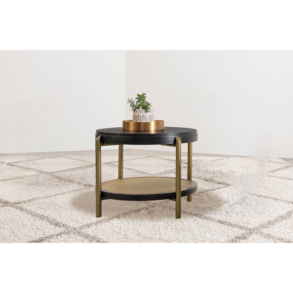 Arini Round End Side Table With Storage Shelf Black