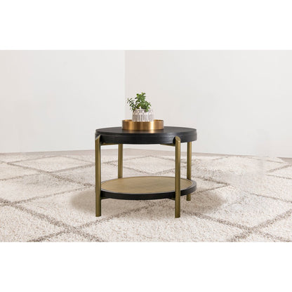 Arini Round End Side Table With Storage Shelf Black