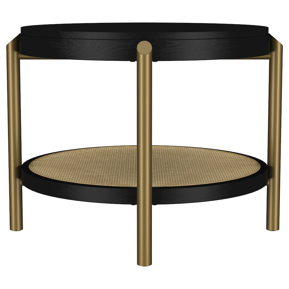 Arini Round End Side Table With Storage Shelf Black