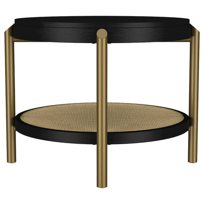 Arini Round End Side Table With Storage Shelf Black
