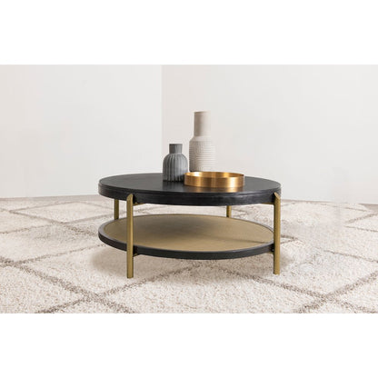 Arini Round Coffee Table With Storage Shelf Black