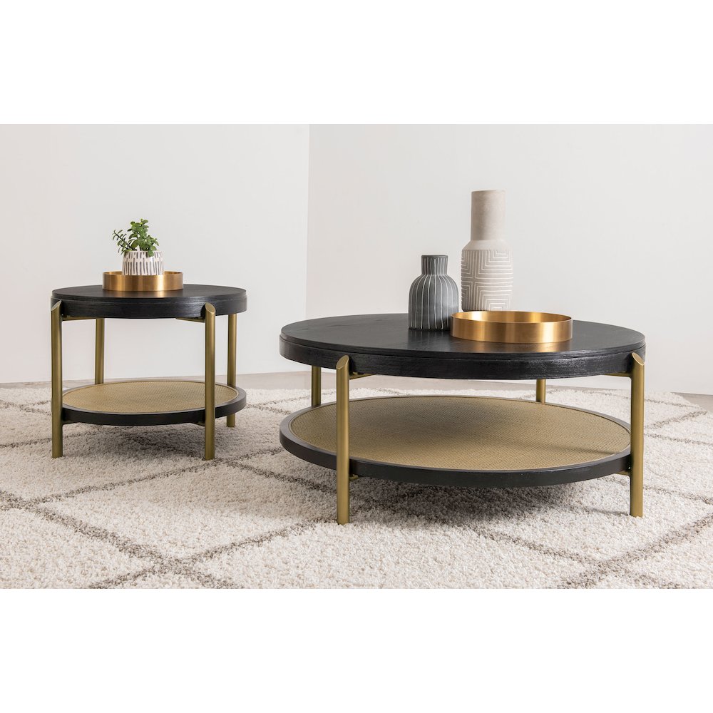 Arini Round Coffee Table With Storage Shelf Black