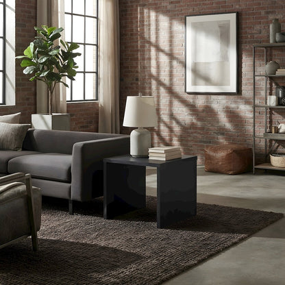 Melamine Square End Table with Engineered Wood Core for Living Room, Black