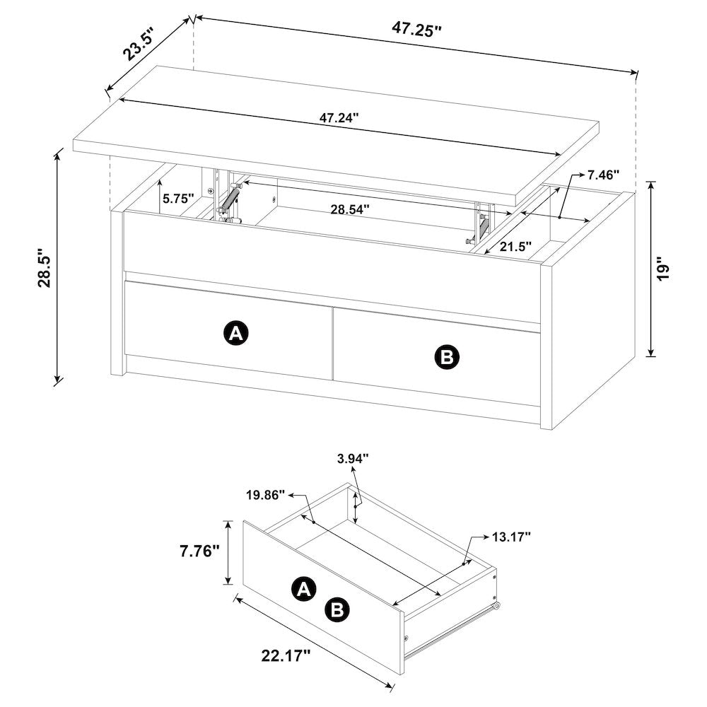 Knapp Lift Top Cocktail Coffee Table with Dual Drawers Black