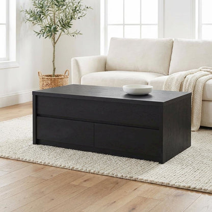 Lift Top Coffee Table Black with Dual Drawers Rectangular Contemporary Design