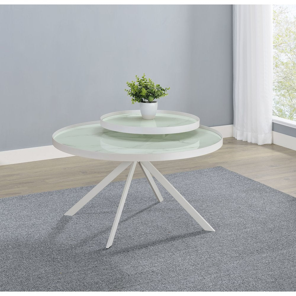 Briggs Round Marble Printed Glass Top Coffee Table White