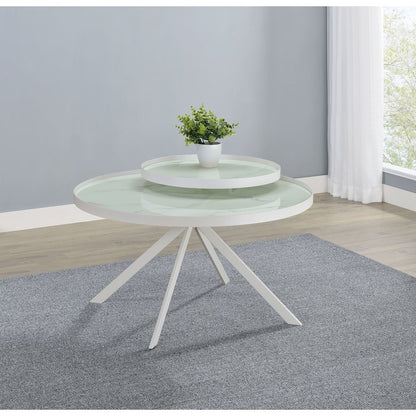 Briggs Round Marble Printed Glass Top Coffee Table White