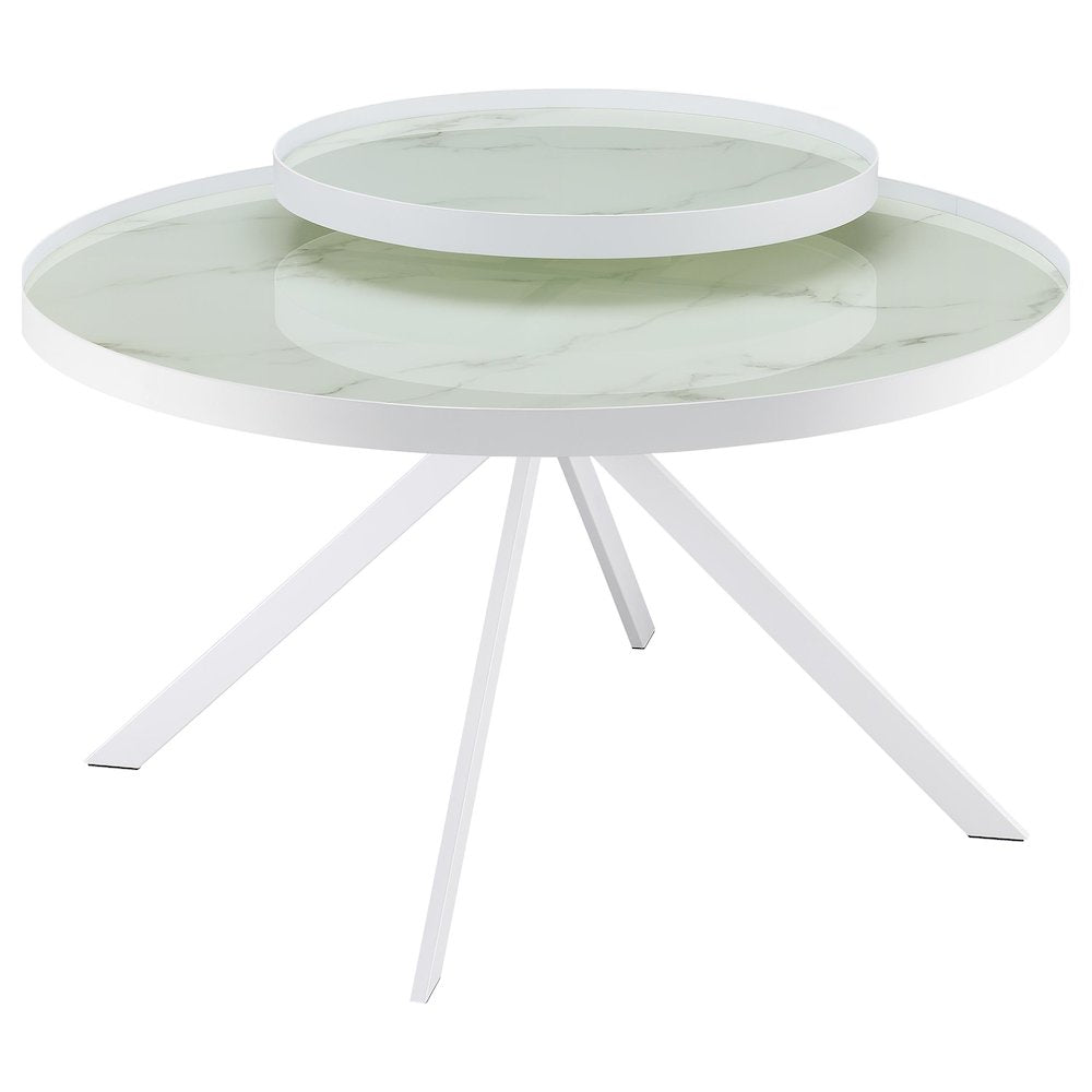 Briggs Round Marble Printed Glass Top Coffee Table White
