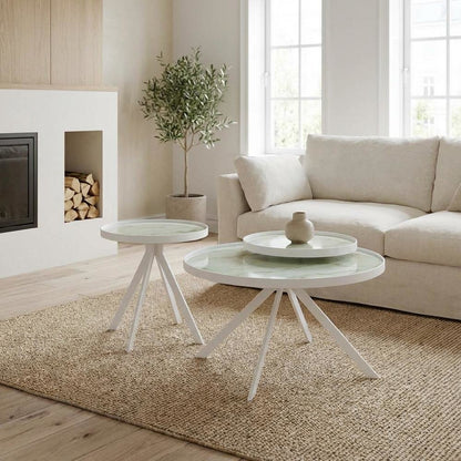 White 2-Piece Round Living Room Table Set with Levelers and Contemporary Design
