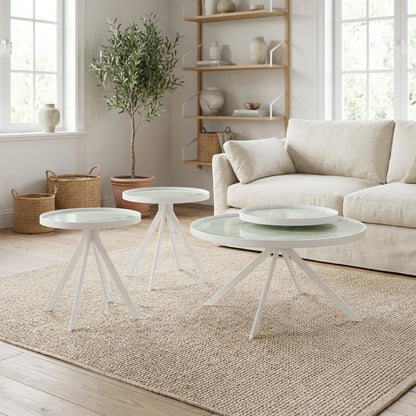 White 3-Piece Round Living Room Table Set with Contemporary Design and Leveler