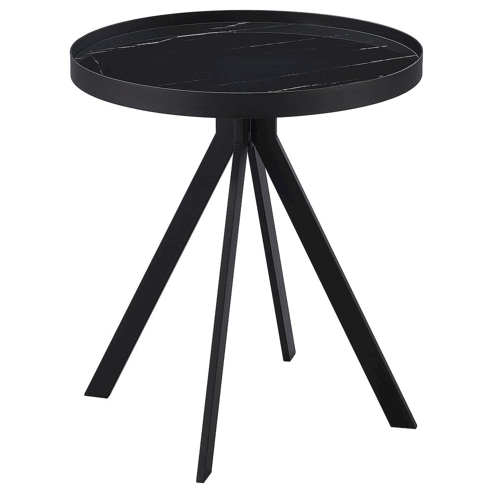 Briggs Round Marble Printed Glass Top End Table Black