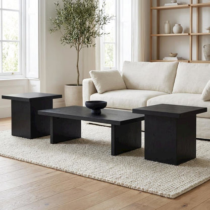 Black 3-Piece Rectangular Coffee and End Table Set with Plastic Glide