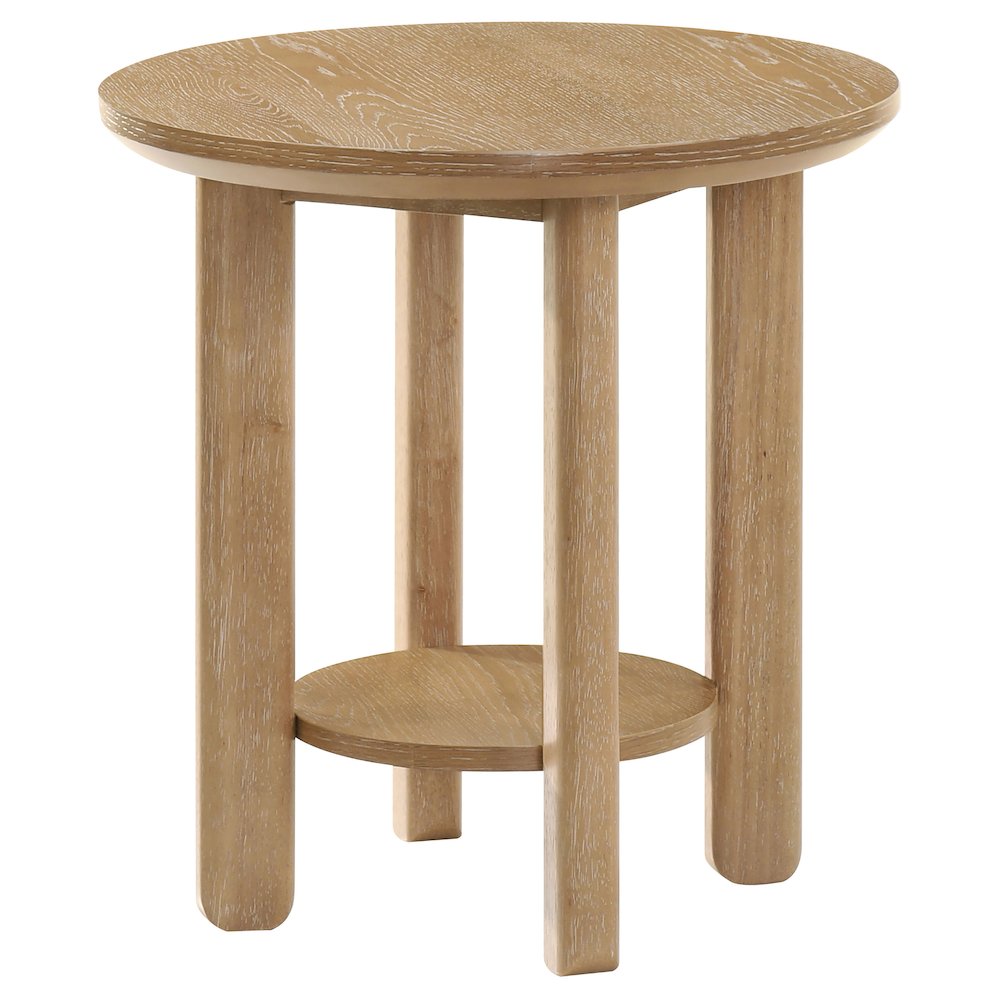 Ottowa Round Wood Side End Table with Shelf Light Oak
