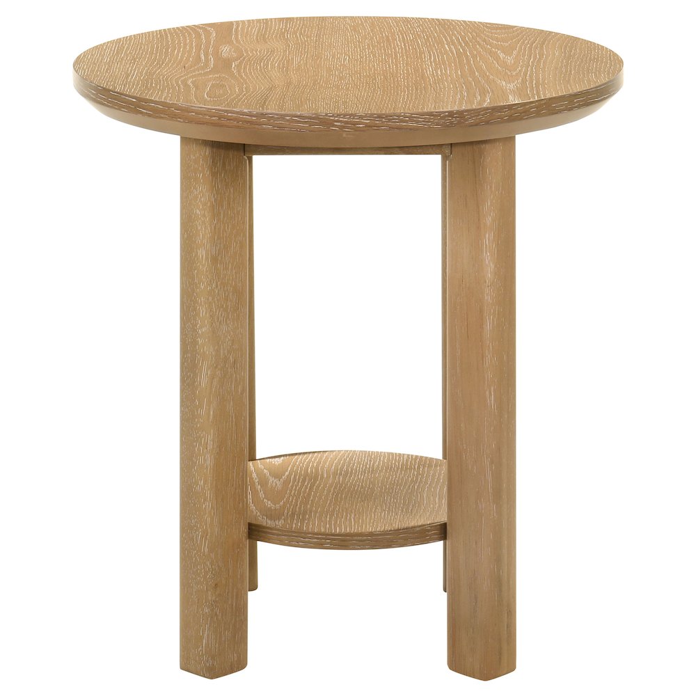 Ottowa Round Wood Side End Table with Shelf Light Oak