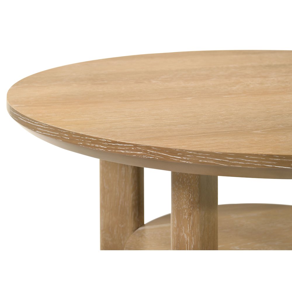 Ottowa Round Wood Side End Table with Shelf Light Oak