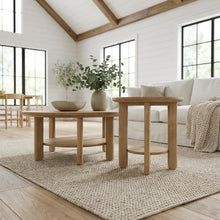 2-Piece Light Oak Round Coffee and End Table Set with Transitional Design