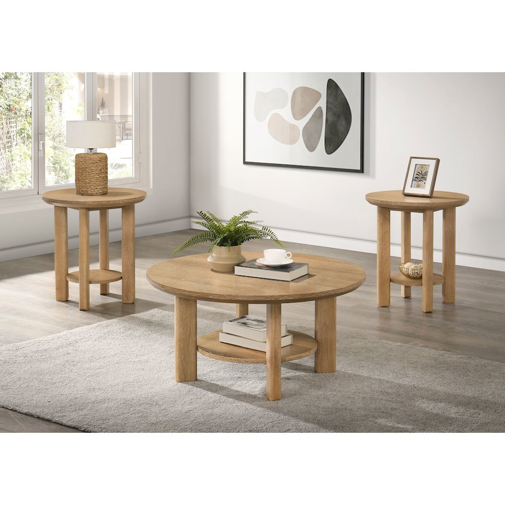 Ottowa 3-piece Round Wood Coffee Table Set Light Oak