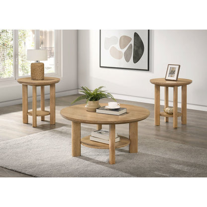 Ottowa 3-piece Round Wood Coffee Table Set Light Oak