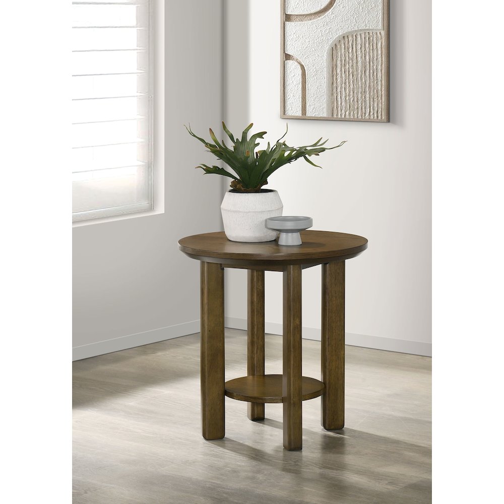 Ottowa Round Wood Side End Table with Shelf Brown